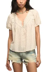 ラッキーブランド レディース トップス シャツ レース Lucky Brand Lace Henley Peasantop CREAM FLORAL クリームのサムネイル
