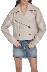 リーバイス レディース アウター ジャケット・ブルゾン コート レザー フェイクレザー Levis Double Breasted Faux Leather Crop Trench Coat CHATのサムネイル
