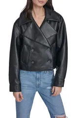 リーバイス レディース アウター ジャケット・ブルゾン コート レザー フェイクレザー Levis Double Breasted Faux Leather Crop Trench Coat BLACのサムネイル