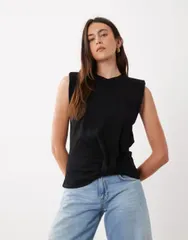 エイソス レディース トップス タンクトップ ASOS DESIGN Knotted hem detail tank top Black ブラックのサムネイル