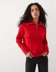 マンゴ レディース アウター ニット・セーター ハーフジップ Mango quarter zip sweate rED レッドのサムネイル