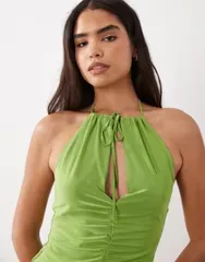 エイソス レディース トップス シャツ ギャザー ホルター ASOS DESIGN slinky keyhole ruched halter top GREEN グリーンのサムネイル