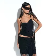 エイソス レディース トップス シャツ アシンメトリー フリンジ ASOS DESIGN asymmetric fringed top part of a set Black ブラックのサムネイル