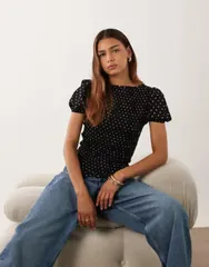 エイソス レディース トップス タンクトップ ドット柄 ドット ASOS DESIGN shir red long sleeve topolka dot voile Black polka dot ブのサムネイル
