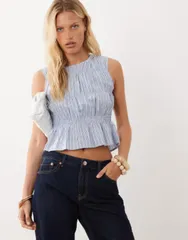 マンゴ レディース トップス シャツ ノースリーブ Mango Teen sleevelesshir red top stripesky blue ブルーのサムネイル