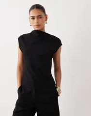 マンゴ レディース トップス シャツ ハイネック ノースリーブ Mango Miro high neck sleeveless top part of a set Black ブラックのサムネイル