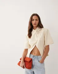 エイソス レディース アウター ジャケット・ブルゾン アシンメトリー ブレザー ASOS DESIGN asymmetric short sleeve blazer in ecru エクリュのサムネイル