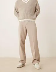 エイソス メンズ ボトムス カジュアルパンツ ワイドレッグ パンツ ASOS DESIGN wide leg dress pants in stone STONE ストーンのサムネイル