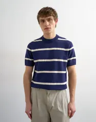 トップマン メンズ アウター ニット・セーター Tシャツ Topman classic fit knit striped Tshirt NAVY ネイビーのサムネイル