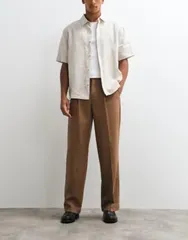 エイソス メンズ ボトムス カジュアルパンツ ワイドレッグ プリーツ ASOS DESIGN smart pleated wide leg pants in warm brown ブラウンのサムネイル