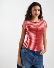 フリーピープル レディース アウター カーディガン プリント Free People most wanted short cardigan striped print Redwhite stripeのサムネイル