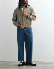 エイソス メンズ ボトムス デニムパンツ ジーンズ ASOS DESIGN relaxed tape red jeans in mid wash blue with pleats and buckleのサムネイル