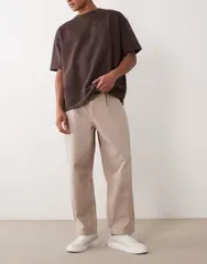 エイソス メンズ ボトムス デニムパンツ ジーンズ ASOS DESIGN relaxed tape red jeans in washed beige with pleats BEIGE ベージュのサムネイル