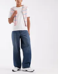 エイソス メンズ ボトムス デニムパンツ ヴィンテージーンズ ASOS DESIGN baggy jeans in vintage dark wash Dark wash blue ブルーのサムネイル