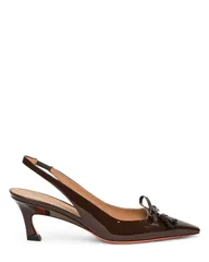 サントーニ レディース シューズ パンプス レザー ヒール Santoni Patent Leather MidHeel Slingback Brown ブラウンのサムネイル