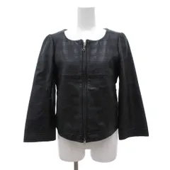 インディヴィ INDIVI レザージャケット 羊革 シングル ノーカラー ショート丈 36 黒 ブラック /JS ■GY99のサムネイル