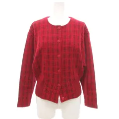 ピエールカルダン Pierre Cardin カーディガン ウール 赤 レッド チェック柄 ラウンドネック 長袖 /NL ■ECF003のサムネイル