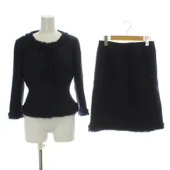 ハロッズ Harrods セットアップ ミニスカート 2 紺 ノーカラー ジャケット 長袖 フリンジ /JPのサムネイル