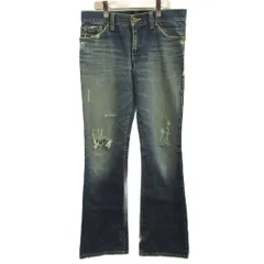 バーバリーブラックレーベル BURBERRY BLACK LABEL デニム ジーンズ M インディゴブルー ダメージ加工 ウォッシュ加工 フレアシルエット /NP ■ECD004のサムネイル