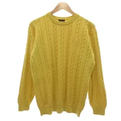 アクアスキュータム AQUASCUTUM 美品 ヴィンテージ ニット セーター M クルーネック ケーブル編み ロゴ 刺繍 黄 イエロー /KB ■ECG005のサムネイル