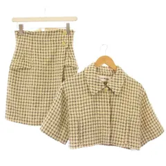 リリーブラウン Lily Brown ショートレングスステンカラージャケット ラップパンツ セットアップ 半袖 ショート丈 チェック柄 バイカラー F 1 ベージュ 黒 ブラック LWFJ222001 /BBのサムネイル