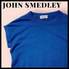 現行タグ JOHN SMEDLEY シーアイランドコットン フレンチスリーブ 半袖ニット クルーネック Sサイズ イギリス製 ブルー サマーニットのサムネイル