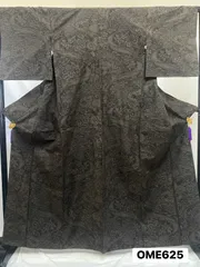 【着物】本場真綿　結城紬　紬　小紋　正絹　袷　焦茶色　証紙付き　着物　和装　OME625のサムネイル