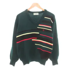 マンシングウェア MUNSINGWEAR Grand Slam セーター ニット ウール 2 緑 グリーン Vネック 長袖 ボーダー柄 /NL ■GY61のサムネイル