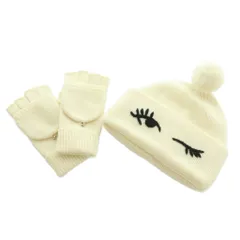 ケイトスペード KATE SPADE WinkingEye Beanie And Mittens Box Set ニット帽 帽子 手袋 刺繍 ウール混 アイボリー KS1002393 /MI ■OSのサムネイル