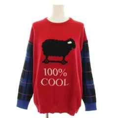 モスキーノ MOSCHINO ブティック BOUTIQUE ニット セーター クルーネック 長袖 羊柄プリント チェック柄 ウール アンゴラ混 カシミヤ混 M 赤 レッド 青 ブルー 202R A09226101 /YTのサムネイル