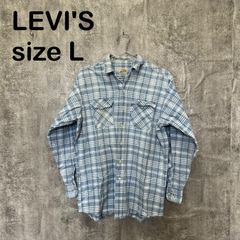 [T-1904] Levi 's 리바이스 L 사이즈 체크 긴 소매 셔츠 블루 화이트 코튼 캐주얼 아메카지 가슴 포켓