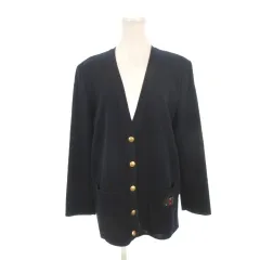 ロベルタディカメリーノ Roberta di Camerino カーディガン ウール 40 紺 ネイビー Vネック 長袖 刺繍デザイン /AH4 ■ECB001のサムネイル
