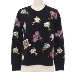 美品▲VALENTINO ヴァレンティノ NB0KC26Y3MC ウール100％ 花刺繍アップリケ ニット ブラック マルチ XS イタリア製 正規品 レディースのサムネイル