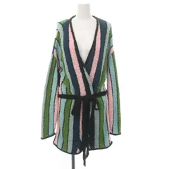 ロエベ LOEWE 美品 ブークレニット カーディガン ストライプ ガウン ロング ベルト付き コットン XS マルチカラー /YQ ■OSのサムネイル