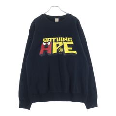 A BATHING APE (어베이싱 에이프) 90s × MARVEL SPIDERMAN CREWNECK SEATSHIRT 마블 스파이더 맨 크루넥 스웨트 트레이너 블랙 -