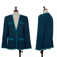 イヴサンローランYves Saint Laurent ノーカラーニットジャケット 青ターコイズMのサムネイル