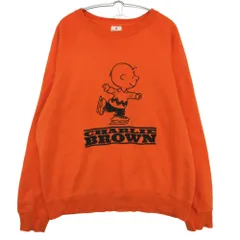 PEANUTS ピーナッツ スウェット コットン混 裏起毛 トレーナー オレンジ XL メンズ 【中古】のサムネイル