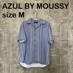 [T-1912]AZUL BY MOUSSY 아줄 바이 마우지 M 오픈 컬러 반소매 셔츠 스트라이프 블루 블루 개 칼라 캐주얼 USA 헌옷
