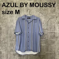 【T-1912】AZUL BY MOUSSY アズールバイマウジー M オープンカラー 半袖 シャツ ストライプ ブルー 青 開襟 カジュアル USA古着のサムネイル