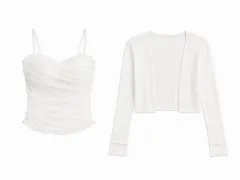 白 ノースリーブ + カーディガン セット 華奢 バレエコアのサムネイル