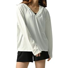 [MORE AUNI] Women's Rash Guard Swimsuit, Body Shaping, Cooling Touch, Q-MAX UPF50+ 98% UV Protection, Summer Hoodie and Pants Set, UV Cut Hoodie, Body Shaping Swimwear 8235 (WH/BK L-LL) 0