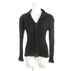 ピエールカルダン Pierre Cardin Ramille カーディガン ウール M 黒 ブラック 長袖 フード付き リブ編み /AH35 ■ECC001のサムネイル