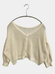 Chico チコ カーディガン/ボレロ F アイボリー コットン ニット 無地 ショート丈 半端袖 レディースのサムネイル