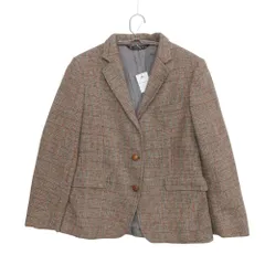 HARRIS TWEED ハリスツイード ×LAND'S END ランズエンド テーラードジャケット ツイード スコティッシュウール 総裏地 チェック柄 ノッチドラペル ブラウン レディース 【中古】のサムネイル