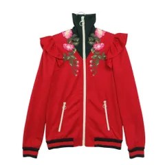 新品同様 GUCCI グッチ by Alessandro Michele ミケーレ期 ブルゾン トラック ジャケット フリル 花刺繍 フラワー フローラル ライン ジャージ 上着 479536 レッド XS レディースのサムネイル