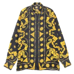 VERSACE ヴェルサーチ 長袖シャツ ヘリテージ バロック柄 シルク100%イタリア製トップス ブラック×イエロー 39【M】 メンズ 【中古】のサムネイル