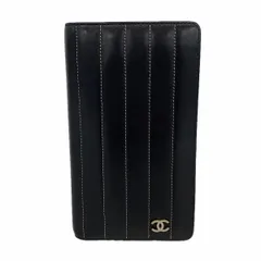 【6hb0372-k】シャネル 長財布 マドモアゼル ラムスキン ブラック シルバー金具【中古】レディースのサムネイル
