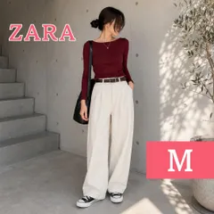 ZARA ボートネックリブカットソー ボルドー L109のサムネイル