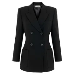 Eh6 DOLCE＆GABBANA ドルチェアンドガッバーナ テーラードジャケット ピークドラペル ダブルブレスト イタリア製 ロングジャケット 40 ブラック レディース 女性用o07tのサムネイル