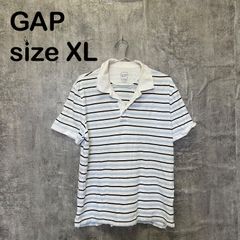 [T-1924]GAP 갭 XL 사이즈 국경 반소매 폴로 셔츠 화이트 블루 블랙 코튼 캐주얼 스테디셀러